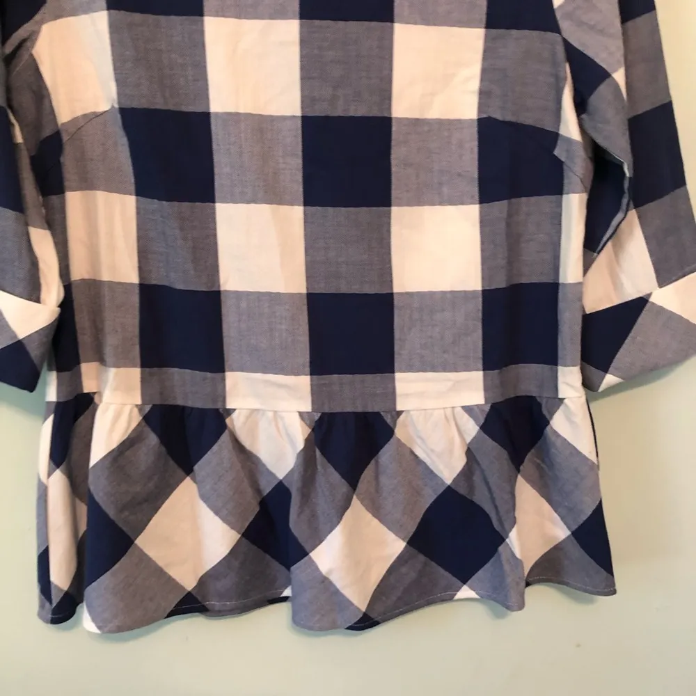 Southern Tide Blouse Jillian Peplum Hem Blue Plaid Sz 4 BNWT Boatneck Blue White - Image 5