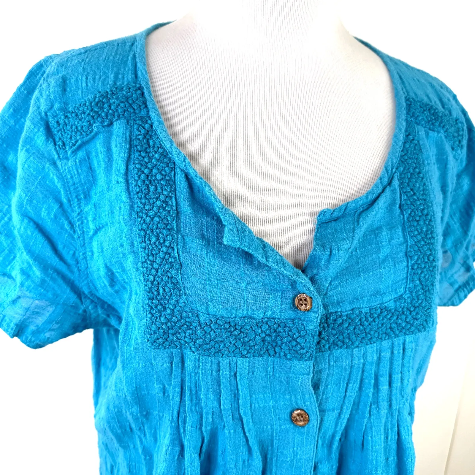 Prana Women's Turquoise Blue Lucy Button Up Short Sleeve Shirt Size Large - Image 2