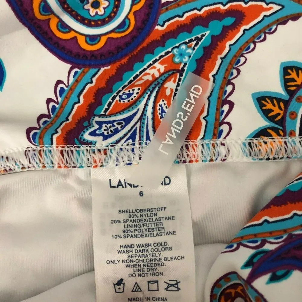 Lands End Bikini Bottom Stretch Paisley White Purple Orange 6 - Image 3