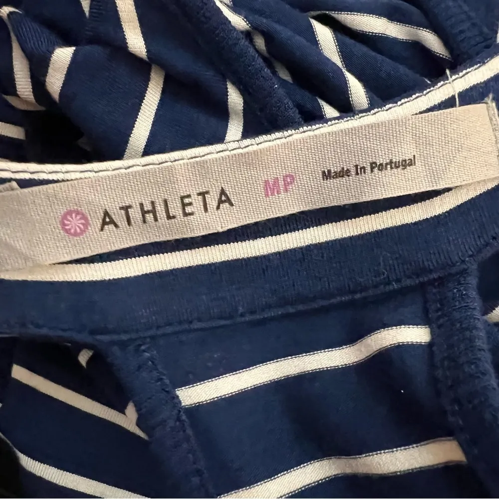 Athleta Striped Ruched Ponte Racerback Navy & White Tank Dress Women's Size MP - Image 7