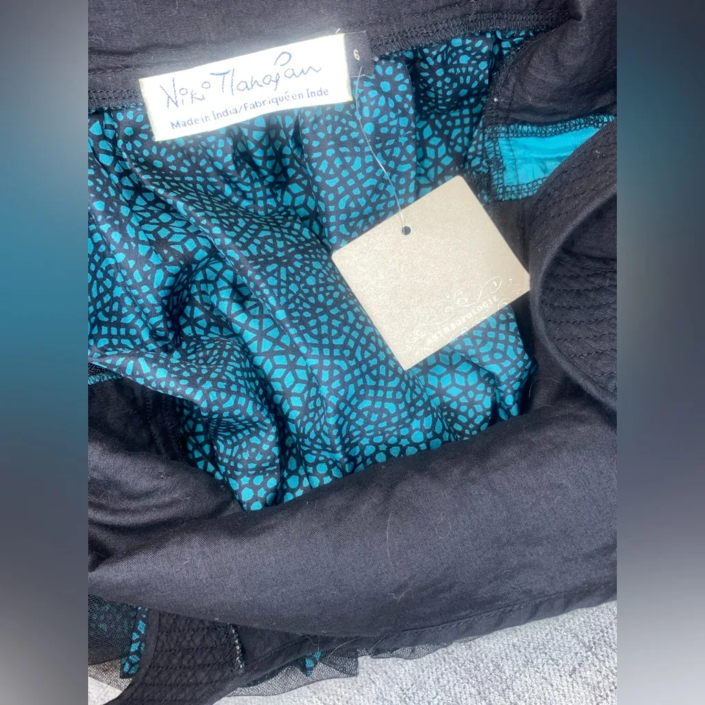 NWT-Anthropologie Niki Mahajan Black Teal Embroidered Tamula Dress SZ 6 - Image 11