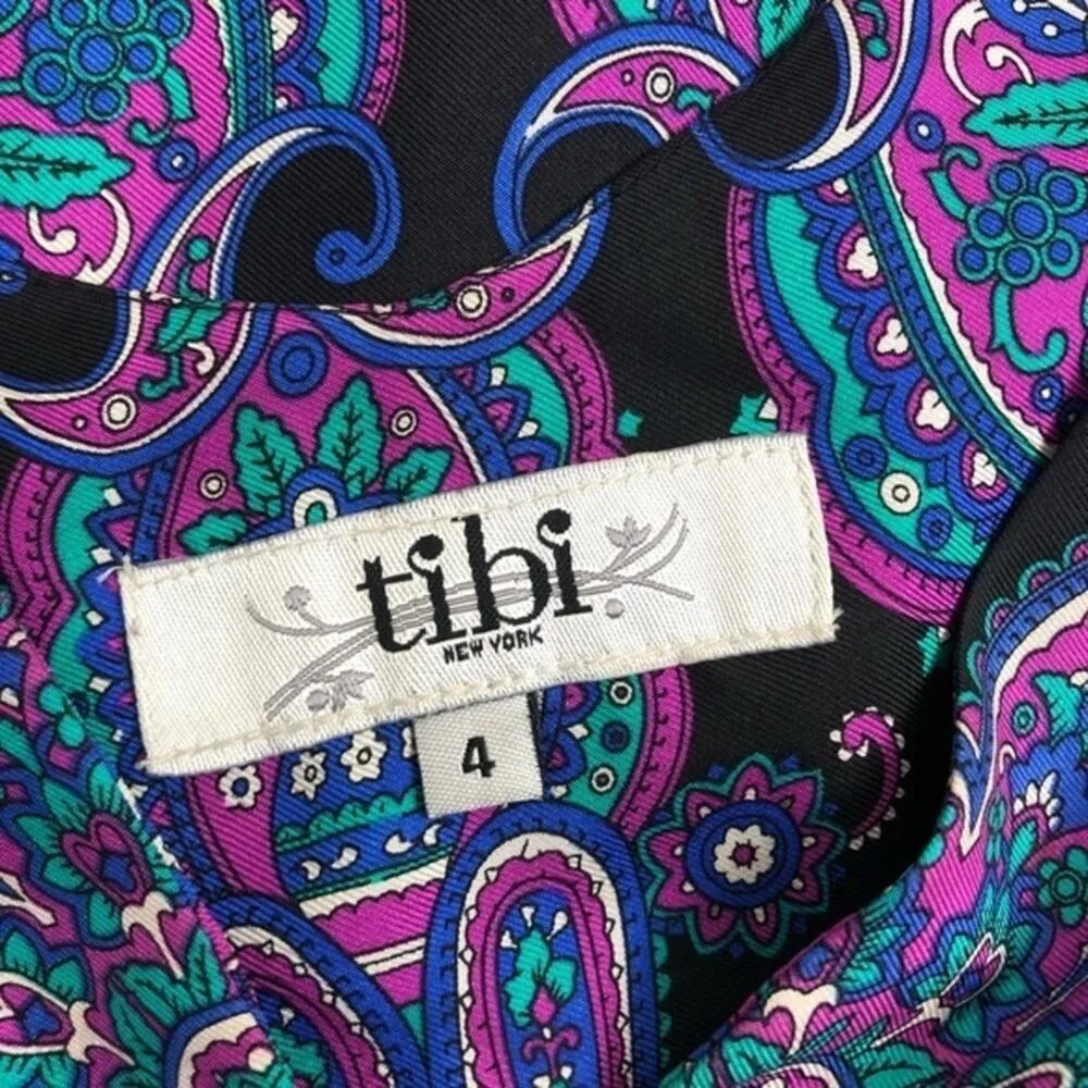Tibi Silk Paisley Print Sleeveless Fit and Flare Dress Sz 4 Galaxy - Image 7