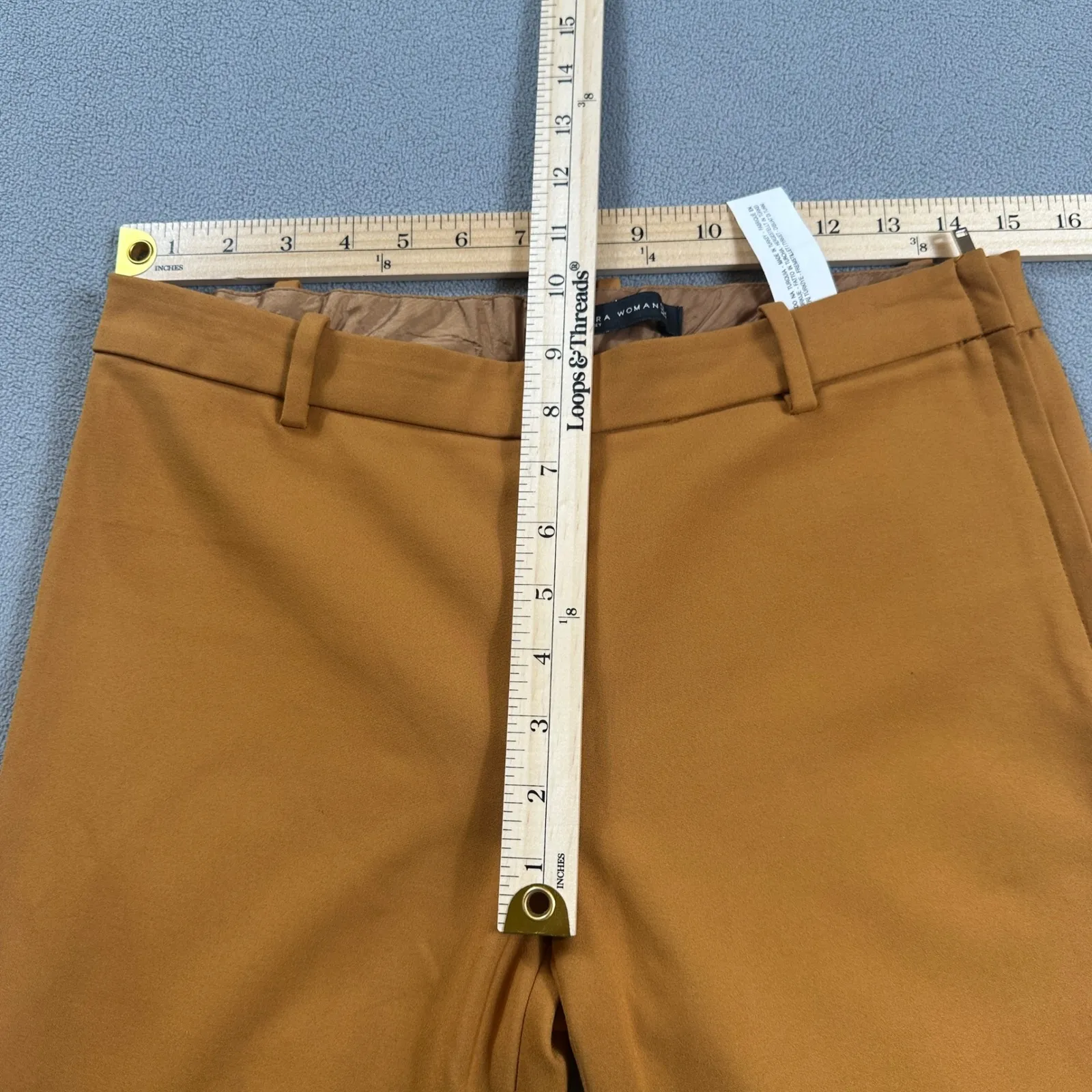 ZARA WOMAN Pants M Mustard Yellow Cropped Trousers Split Hem Ankle Side Zip Dres - Image 3