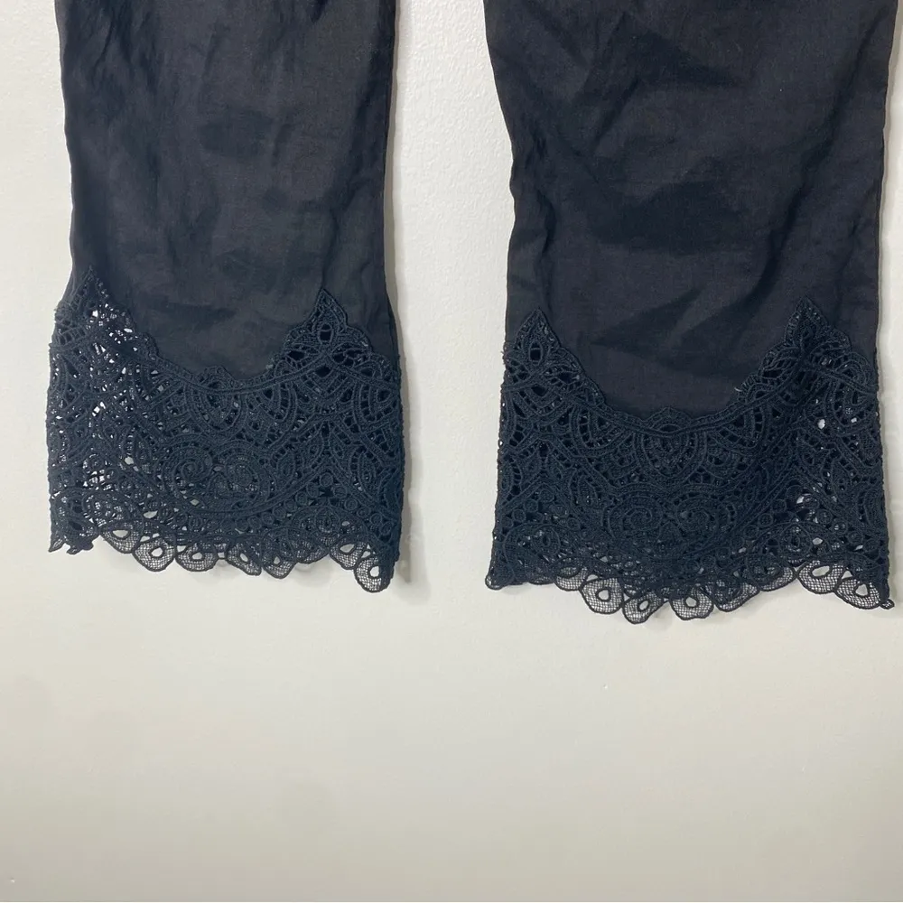 Kobi Halperin Black Linen Blend Lace Kick Flare Crop Leg Kelly Pants Capris 4 - Image 7