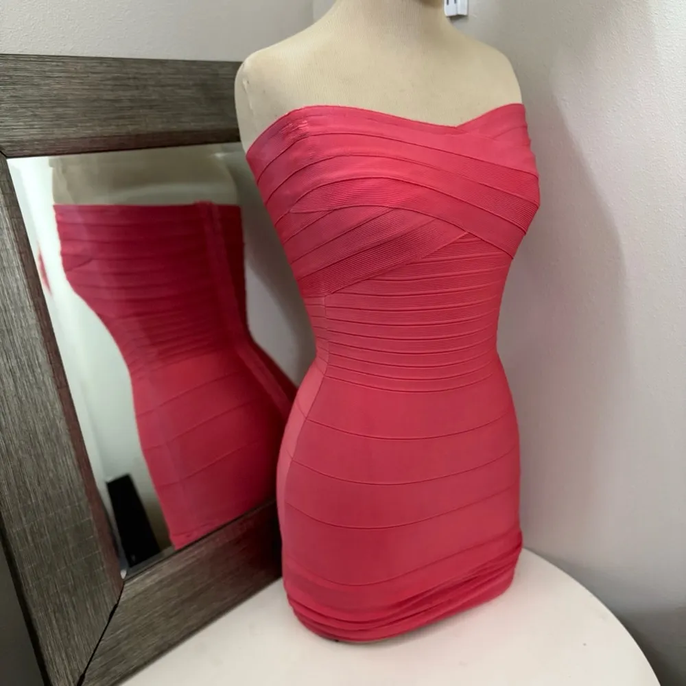Coral Meilum Bandage dress (Herve lever) bodycon rayon dress Pink Size XS - Image 11