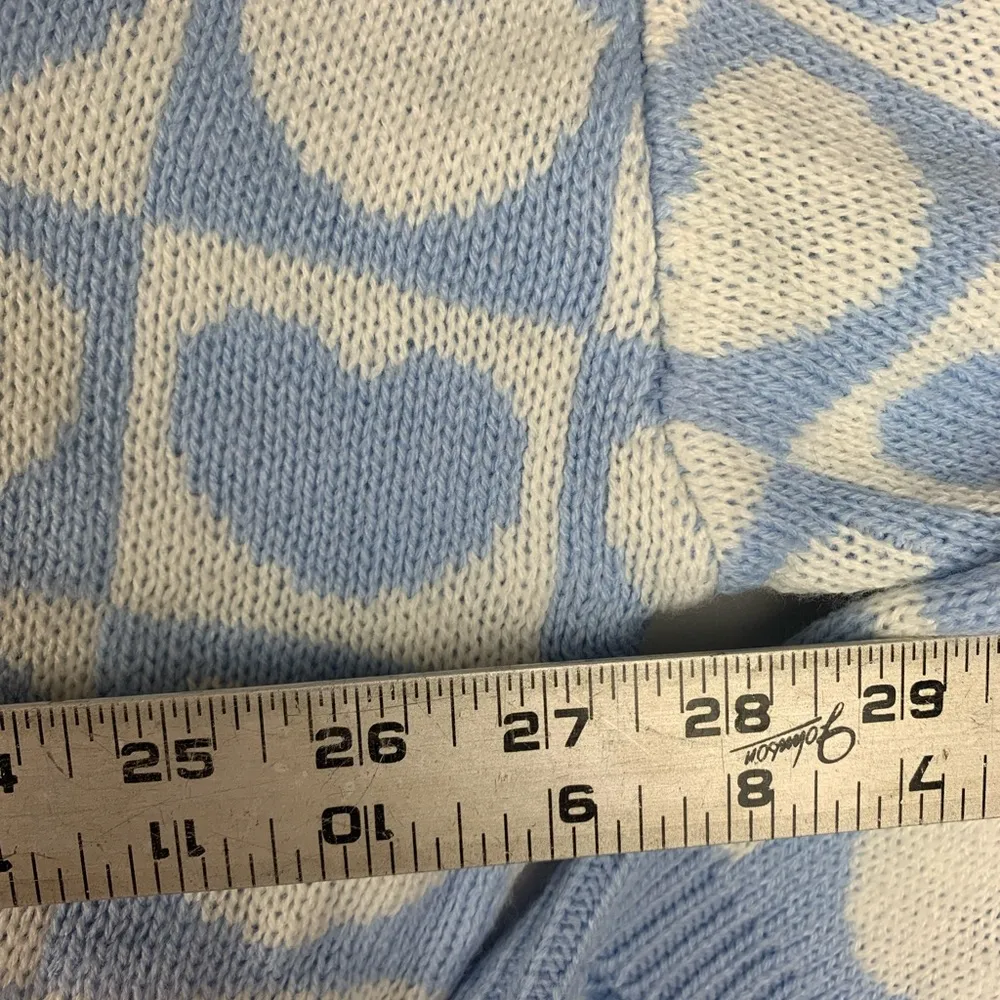 Just Polly women's size XL Blue White heart patchwork checkers Knit Sweater dist - Image 7