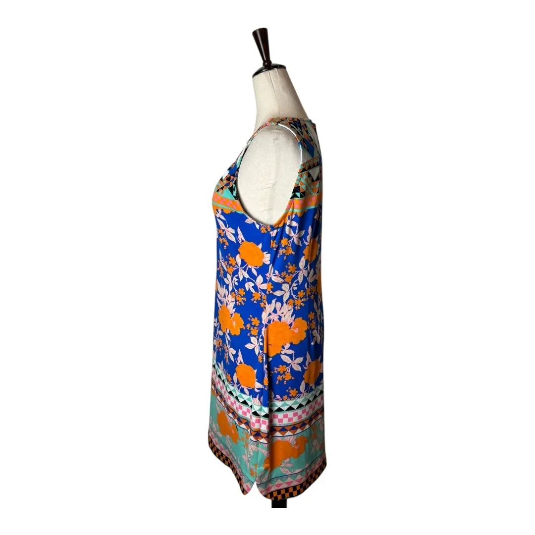 Hale Bob Dress Women Medium Blue Orange Floral V Neck Sleeveless Mini‎ NWT Boho - Image 7