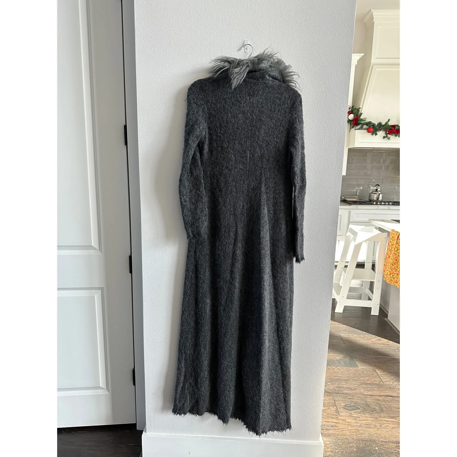 Zara Mohair Blend Faux Fur Duster Coat Medium - Image 4