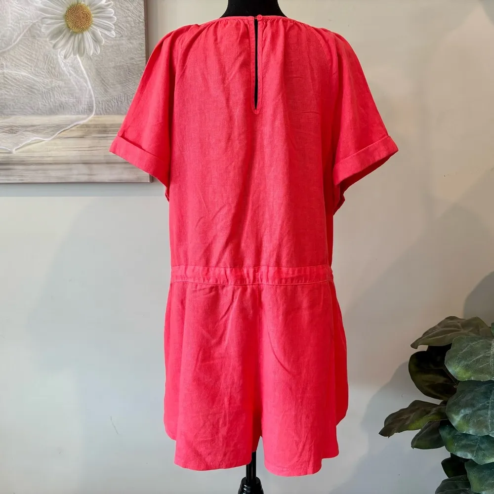 Women's Short Sleeve Romper - Universal Thread™ Coral Size Large - Linen Blend - Image 3