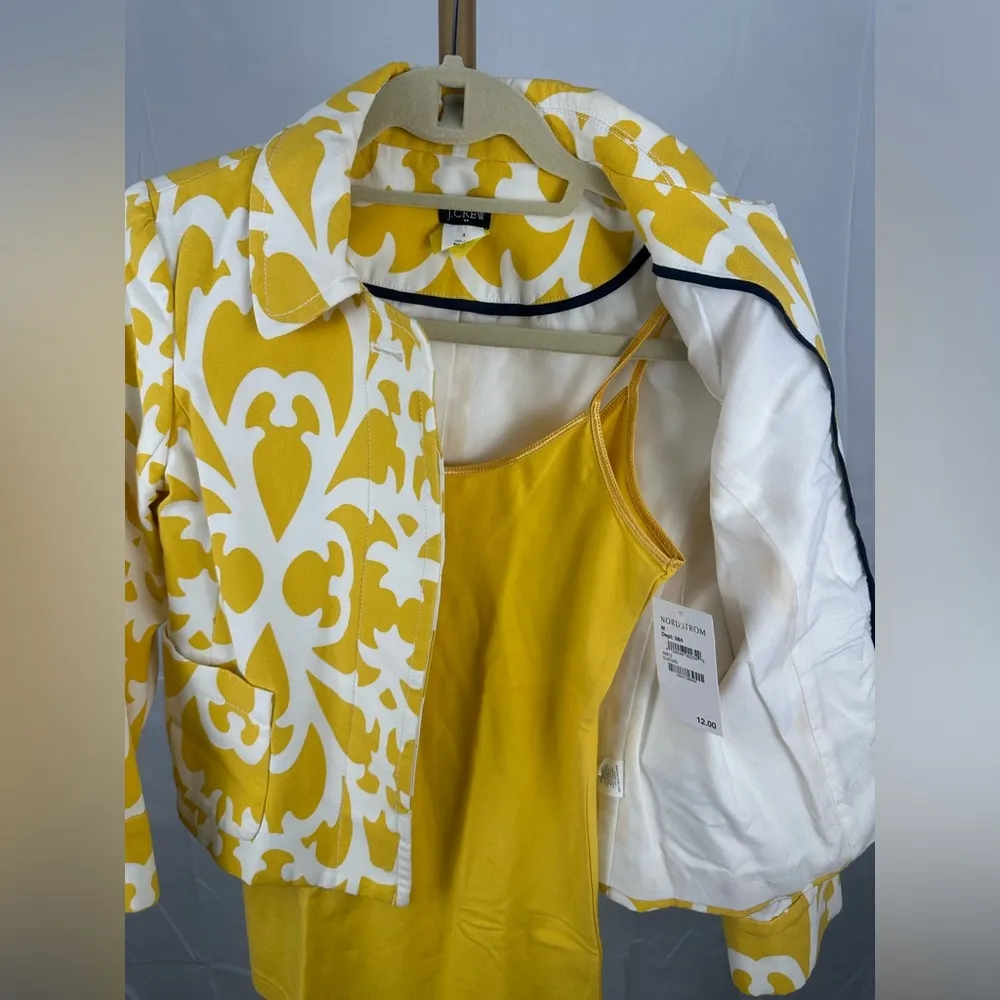 J Crew Yellow White Retro Crop Blazer Jacket Tapestry Large Print Women’s 4 - Image 6