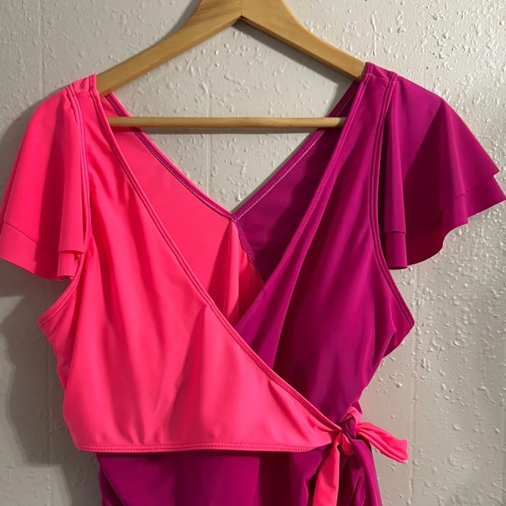 Vibrant Pink Wrap Swimsuit Size 2X - Image 2