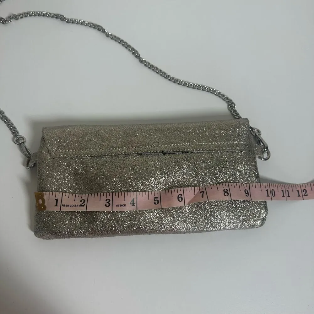 Street Level Silver Metallic Leather Crossbody Purse Clutch Holiday NYE Sparkly - Image 5