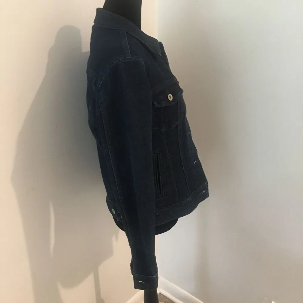 LEVIS Dark Wash Blue Denim Jean Fitted Red Tab Classic Jacket Women's Size Small - Image 4