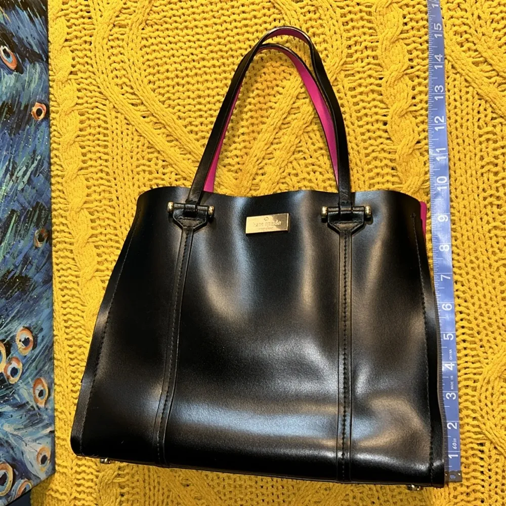 Small Black/Hot Pink Leather Tote - Image 8