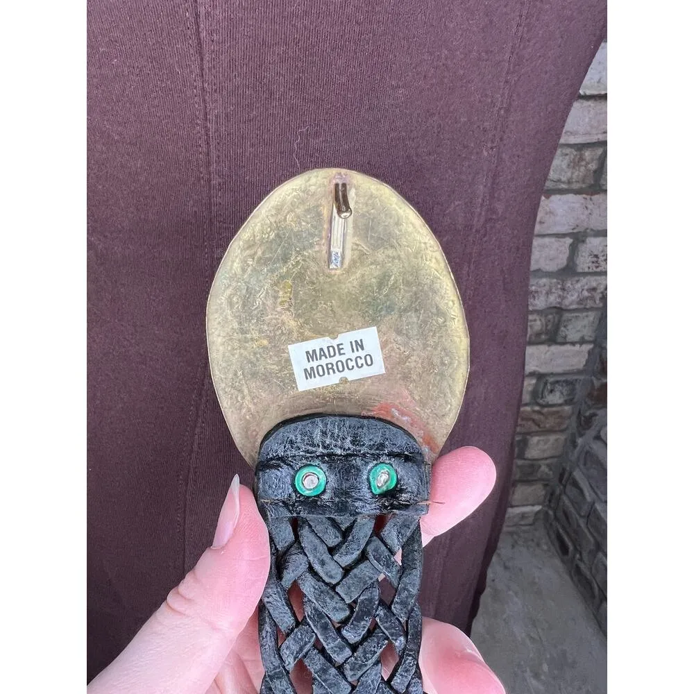 belt split leather black braided goldtone buckle stone western - Image 13