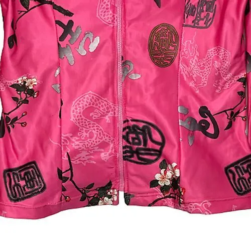 Vintage Unbranded Full Zip Riding Jacket Size Small? Pink Floral‎ Asian Print - Image 5