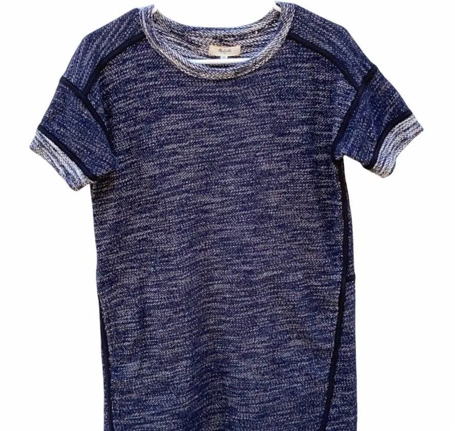 Navy Knit Short Sleeve knit Sweater Dress with pockets - Image 2