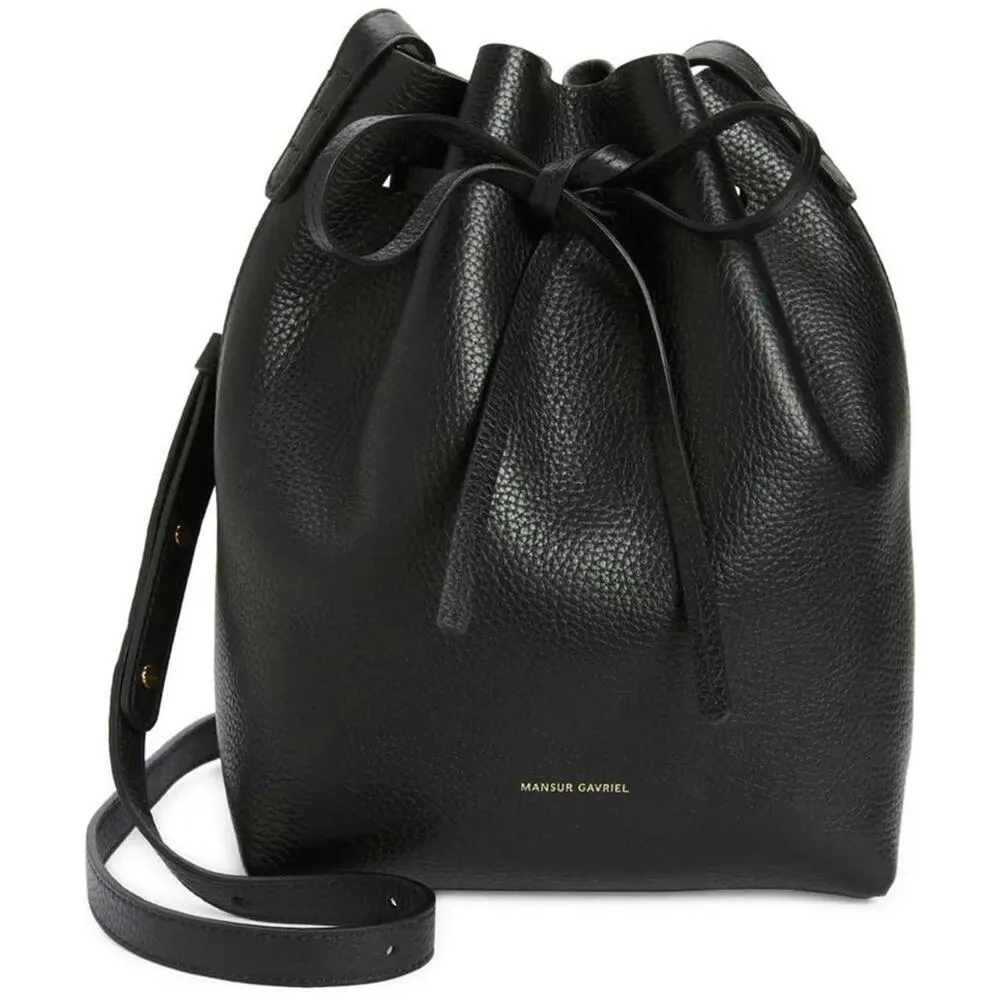 Mansur Gavriel Mini Soft Leather Drawstring Bucket Bag Black - Image 2