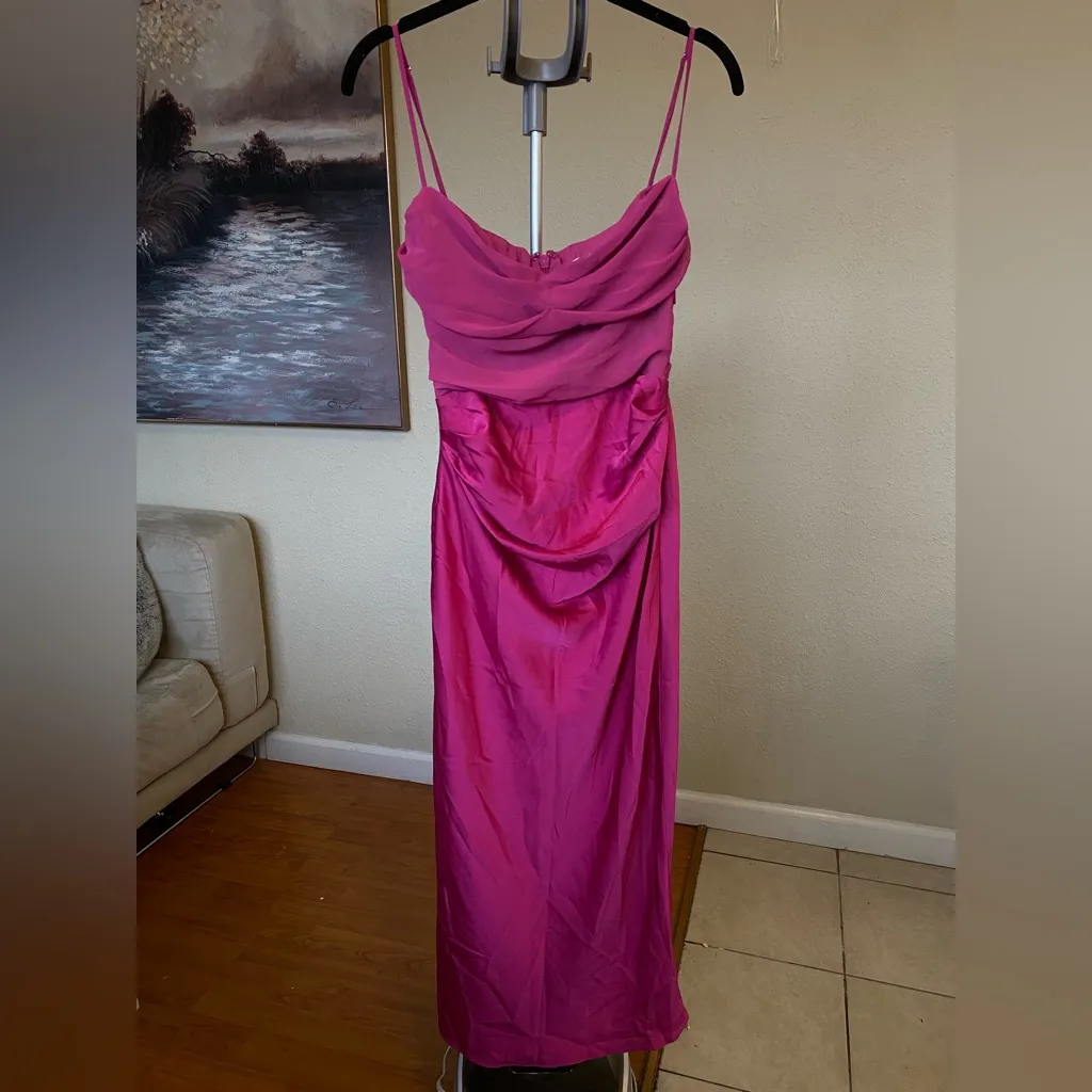 House of CB 'Teia' Hot Pink‎ Draped Corset Midi Dress NWOT Size L+ - Image 4