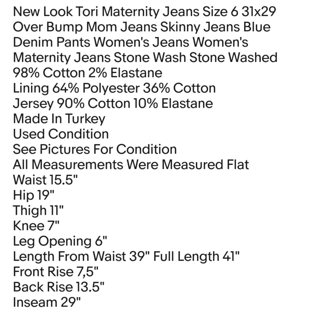 New Look  Tori Maternity Jeans Size 6 31x29 Over Bump Mom Jeans Skinny Jeans Blue Denim  - Image 6