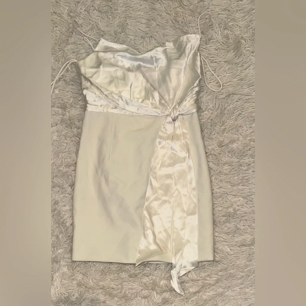 NWOT Cinq à Sept White Cara Draped Tie Waist Mini Dress Size 0 - Image 2