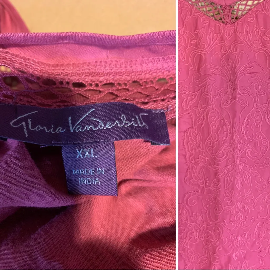 GLORIA VANDERBILT MAUVE PINK TUNIC WITH EMBROIDERY AND LATTICE TRIM (XXL) - Image 9