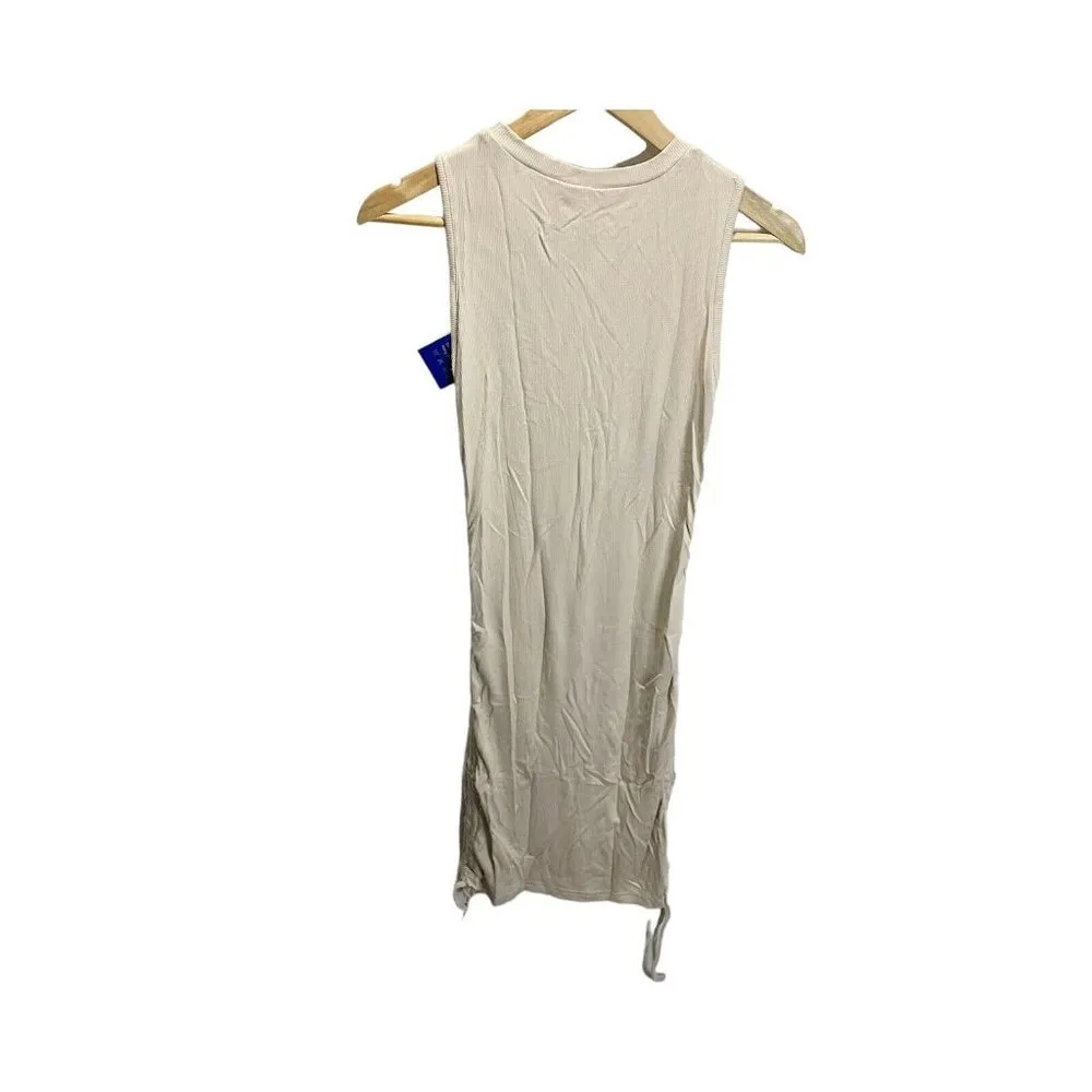 Myheat M Women Sleeveless Bodycon Ruched Short Dress Side Drawstring Solid Tan Brown Size M - Image 3
