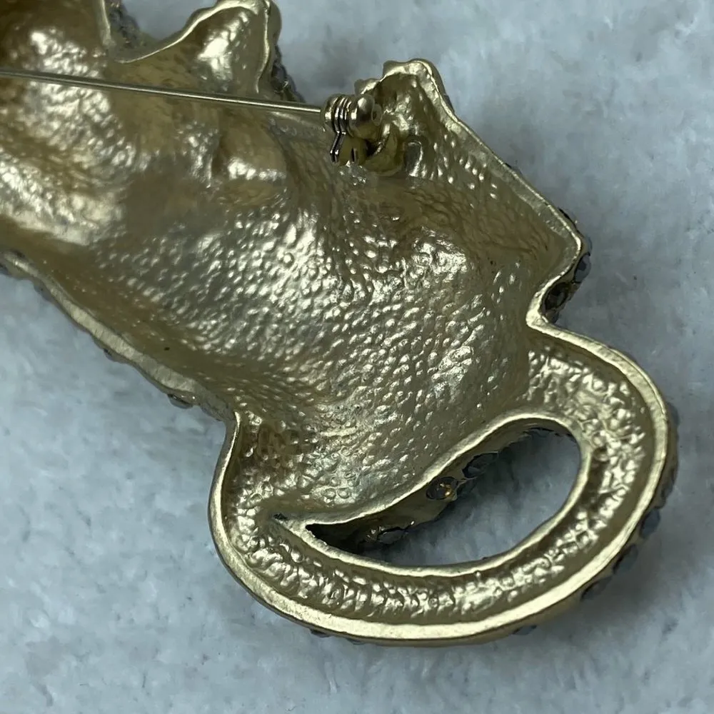 Vintage Gold Tone Big Cat Stalking Panther Cheetah Leopard Rhinestone Pin Brooch - Image 8
