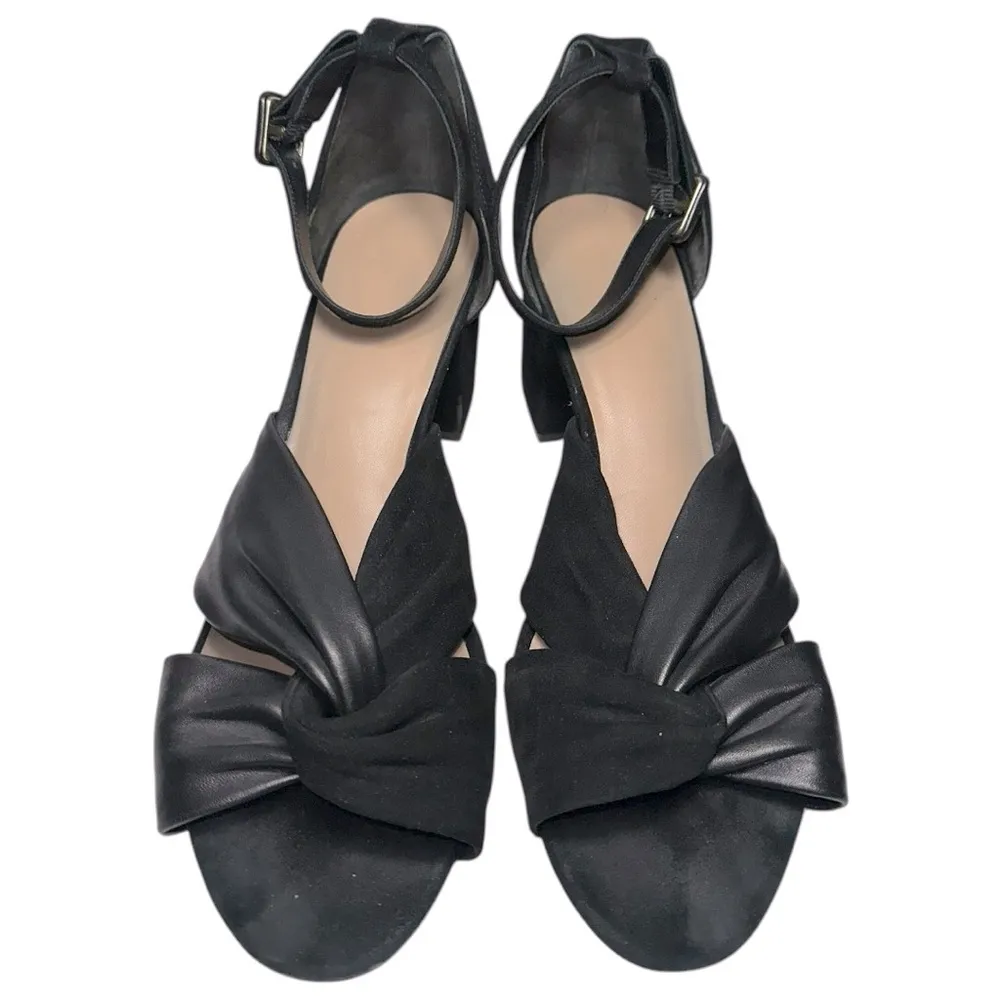 Diane Von Furstenberg DVF Women’s 10 Black Leather & Suede Strappy Block Heels - Image 4