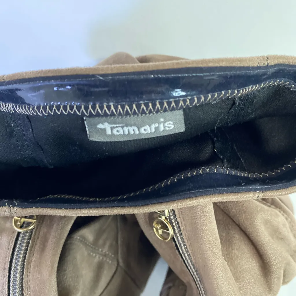 Tamaris Women Sz 40 Taupe Suede Over The Knee Boots Block Heel Zip Comfort Fall Tan - Image 3