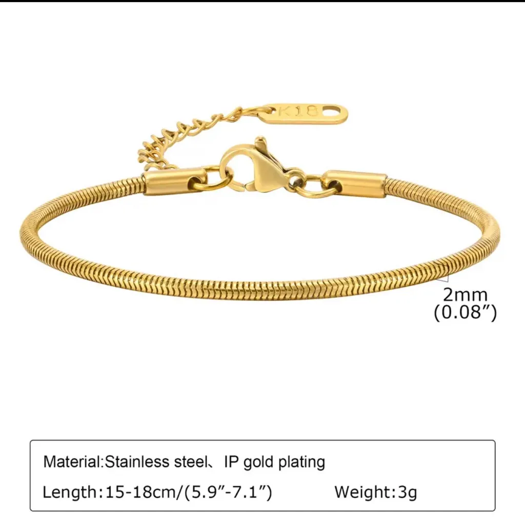 928. 18K Gold Plated Stainless Steel Adjustable Snake Chain Bracelet - Image 3