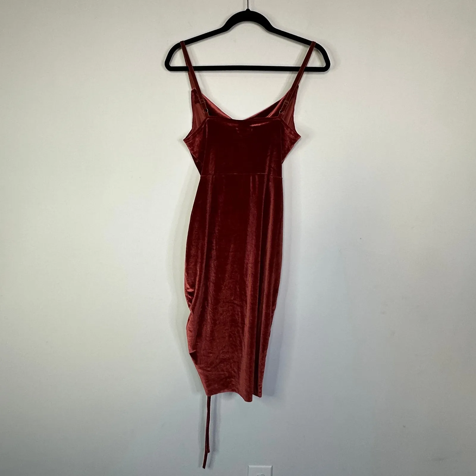 Joyfolie Mia Joy Rust Ruched velvet bodycon dress Size Small Brown - Image 6