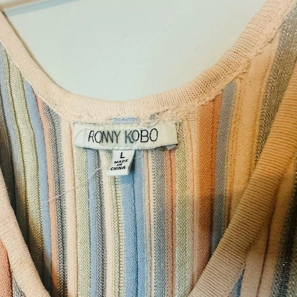 RONNY KOBO Pastel Colors Rakel Cream Striped Knit Bodycon Dress Size Large - Image 8