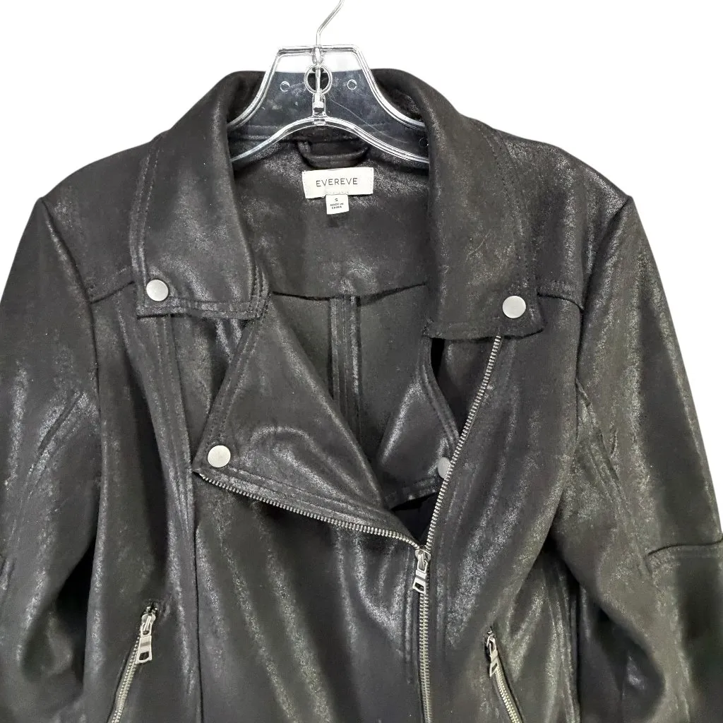 Evereve Marren Moto Jacket Womens Small Black Faux Leather Biker Minimalist Chic - Image 4