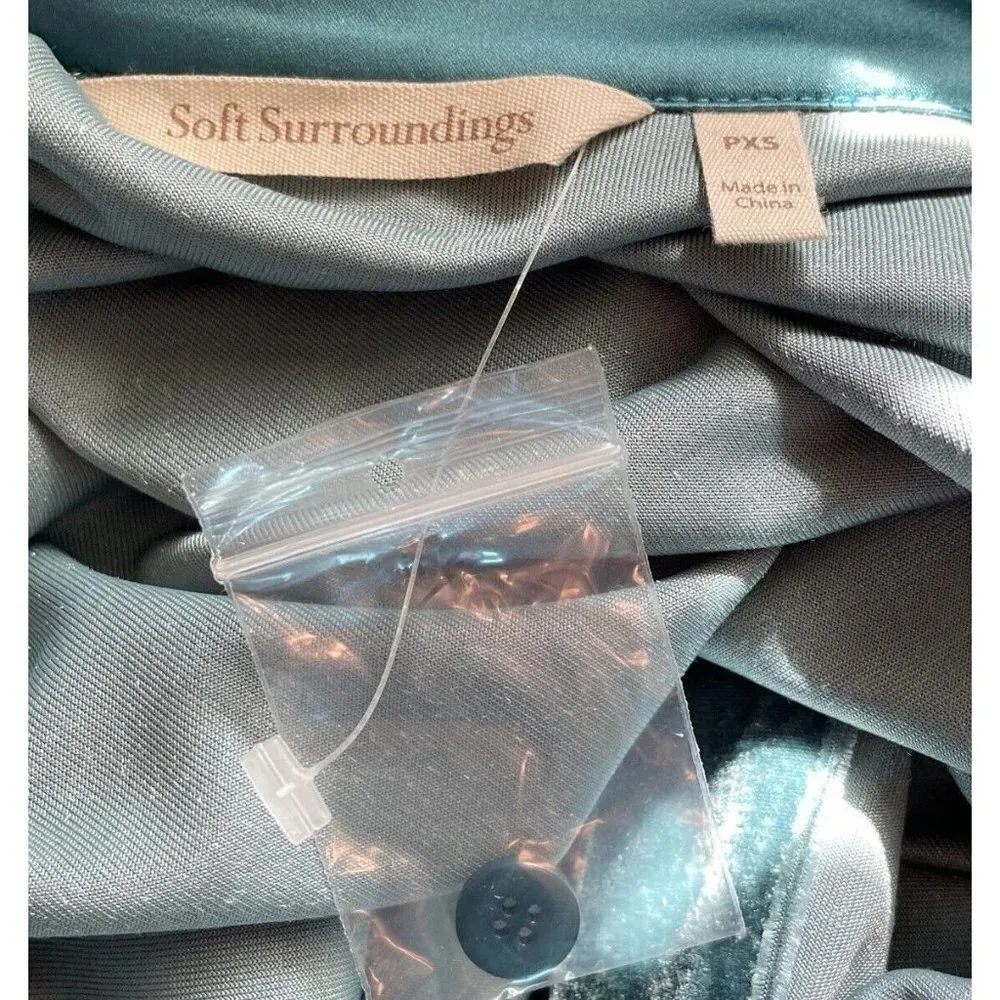 Soft Surroundings Teal Green Velvet Boyfriend‎ Top Button Up Long Sleeve PXS NEW - Image 5