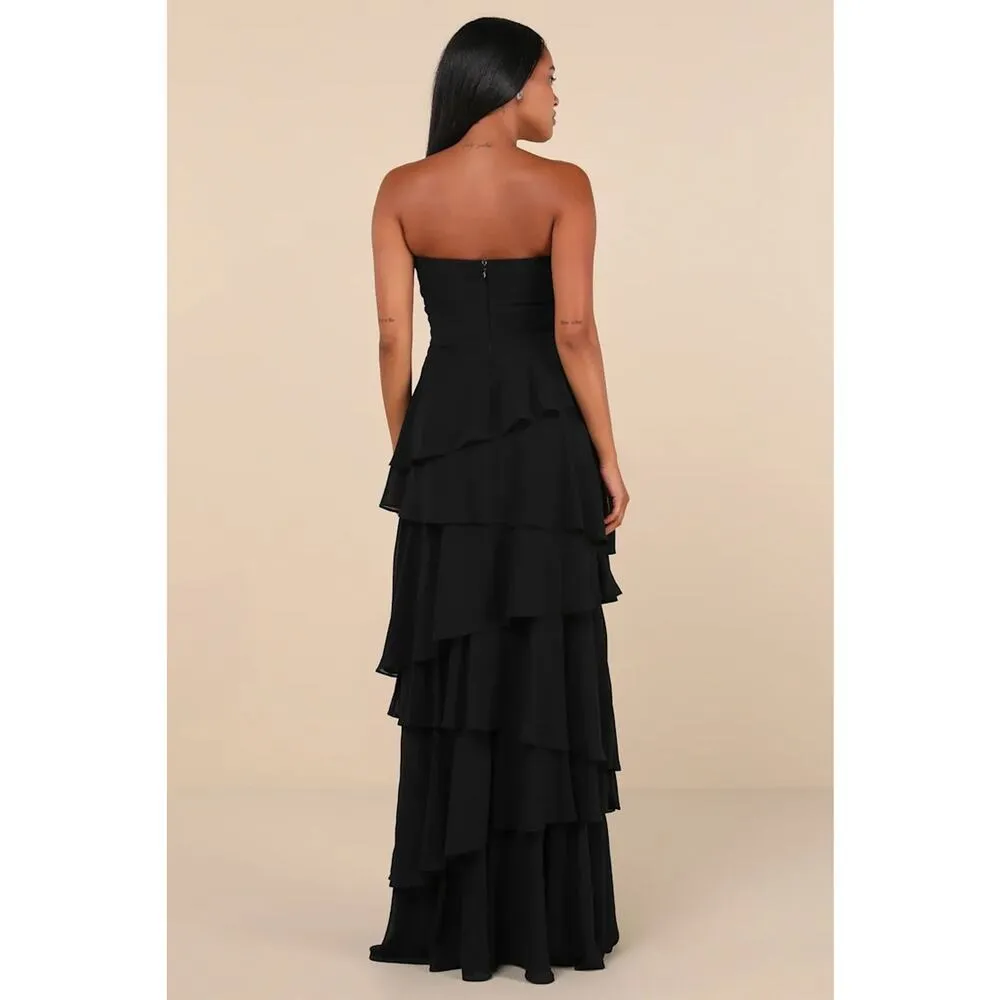 NWOT  Gorgeous Essence Black Strapless Tiered Maxi Dress Wedding Size S - Image 2