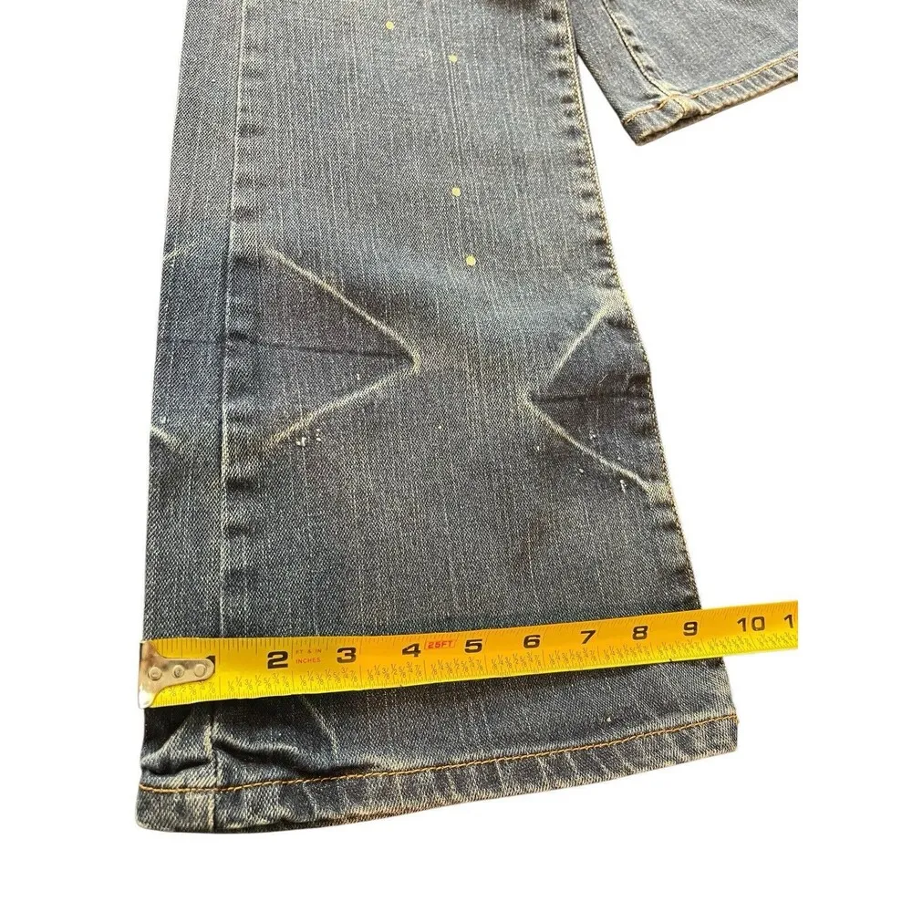 Hint Y2K 90s Low Rise Bootcut Distressed Paint Spotted Diamond Jeans Juniors 7 Blue Size undefined - Image 12