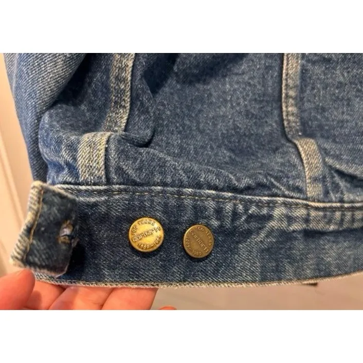 Vtg Carhartt Denim‎ Jean Trucker Jacket Flannel Lined 100 Year Plaid Large - Image 11