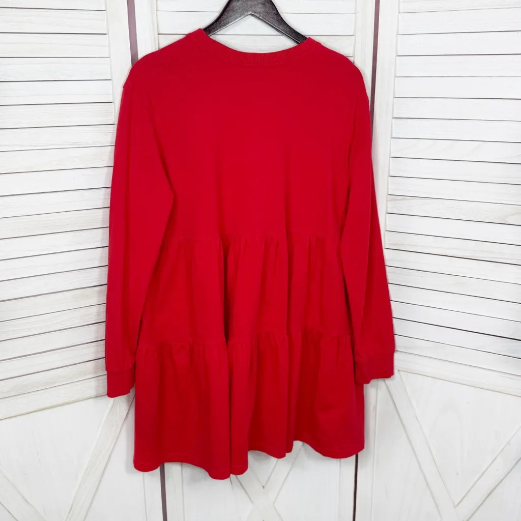 Zara Tiered Crew Neck T Shirt Babydoll Tunic Shift‎ Dress Red Medium - Image 10