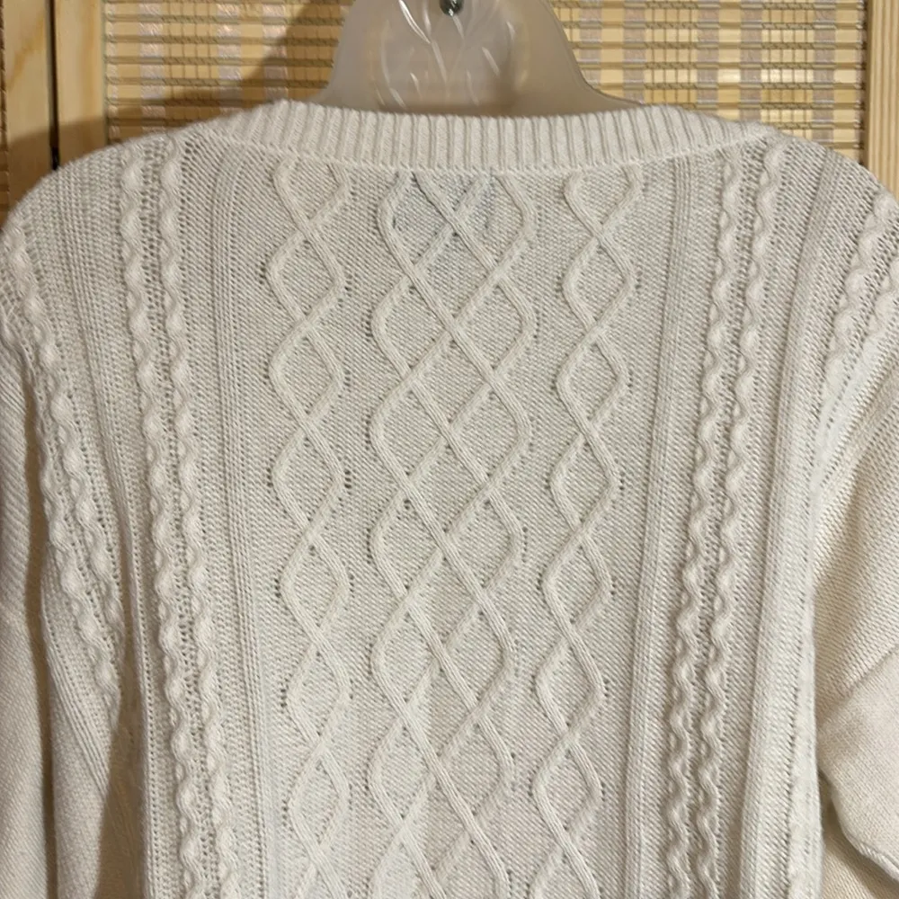 Chaps Classics Ivory Loose Cable Knit Round Neck Sweater Oversized Large - Image 10