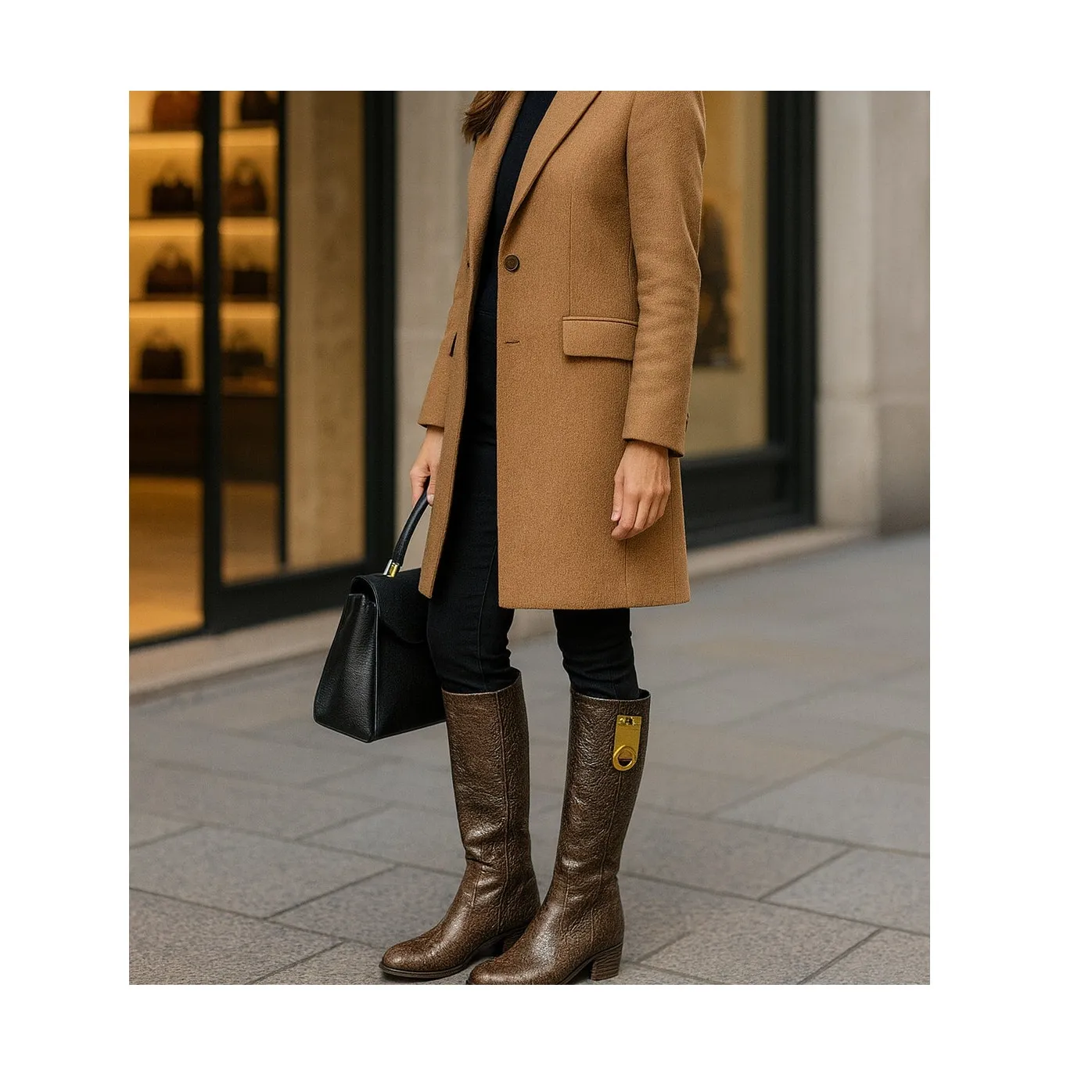 Stuart Weitzman Brown Leather Tall Boots – Brass Ring Hardware – Size 6 - Image 2