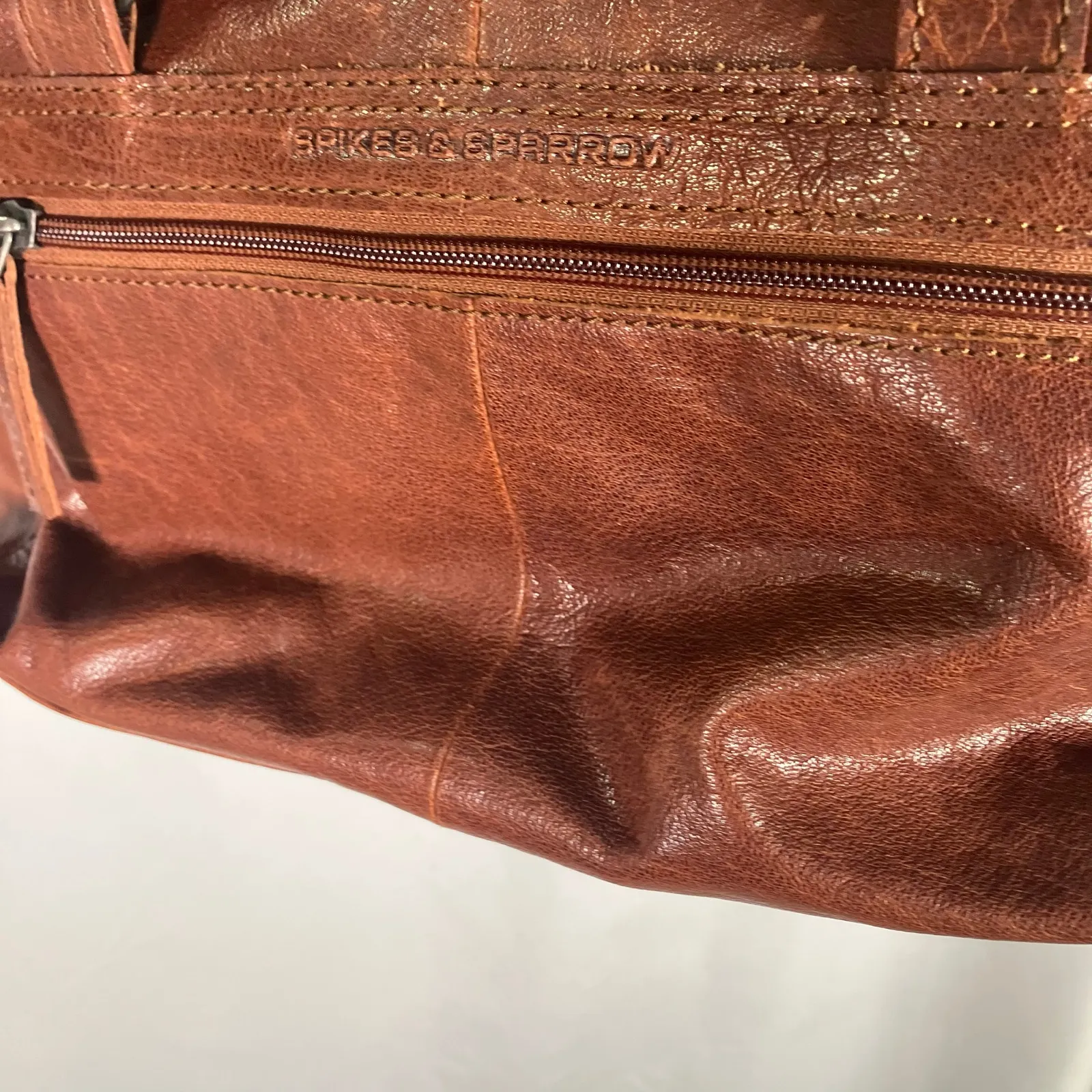 Spikes & Sparrow Brown Leather Tote Bag Shoulder Purse Zip Top Dual Straps - Image 5