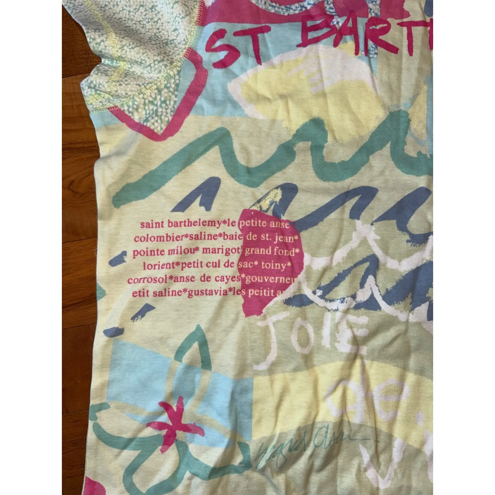 So Blue Sigrid Olsen Saint Barths Graphic Print Tunic Top Tee Shirt Women Size L Yellow Size L - Image 2