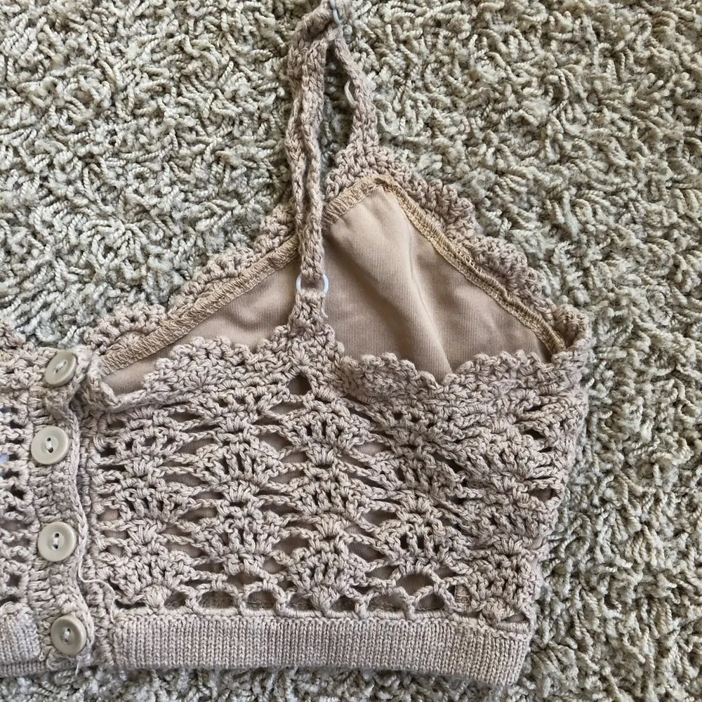 F21 tan crochet lace bralette bandeau top sz M - Image 11