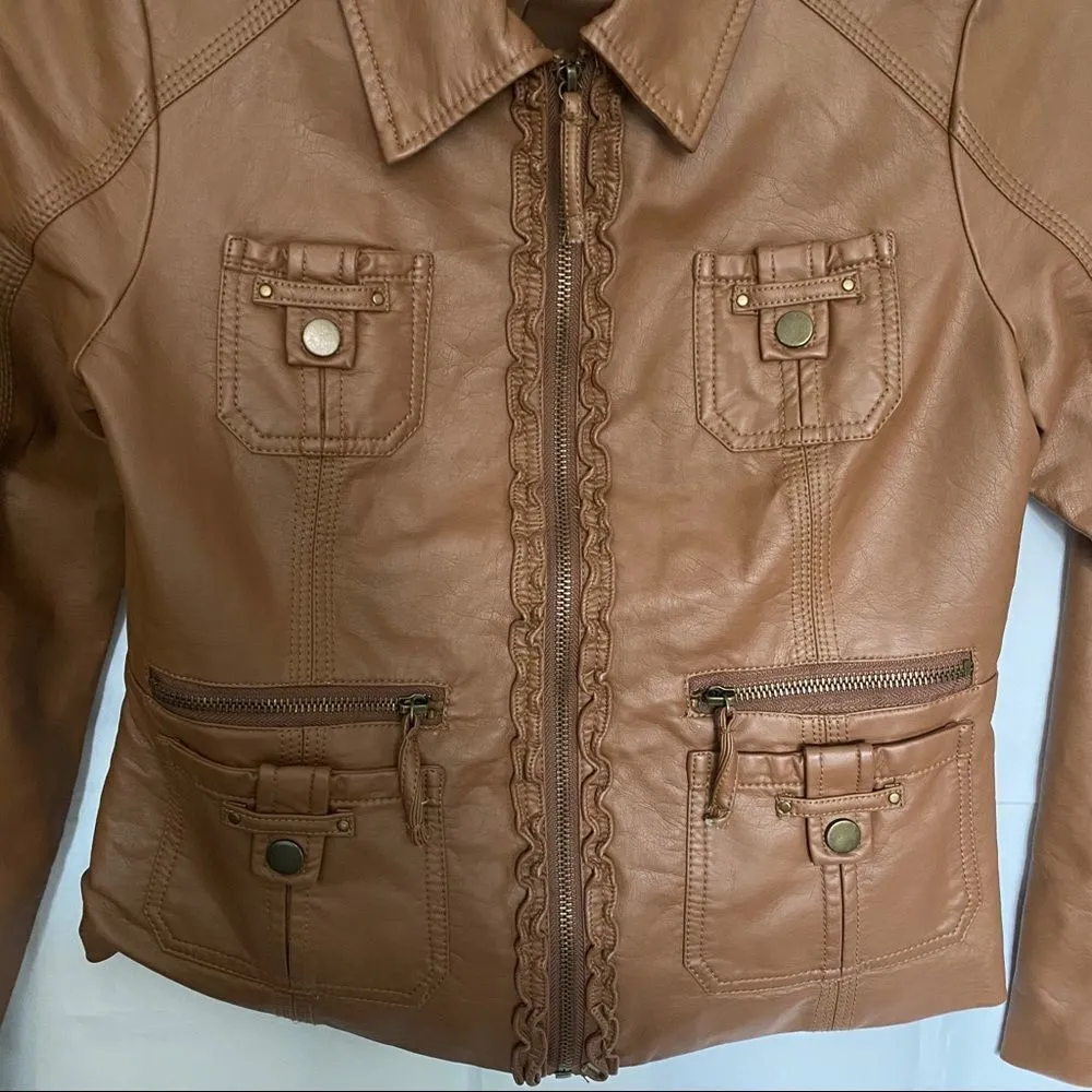 “SugarFly” Brown Faux Leather Bomber Jacket Brown Size L - Image 2
