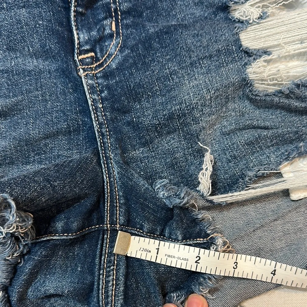 American Eagle hi-rise shortie Blue Jean Shorts High-Waisted Frayed size 16 - Image 8
