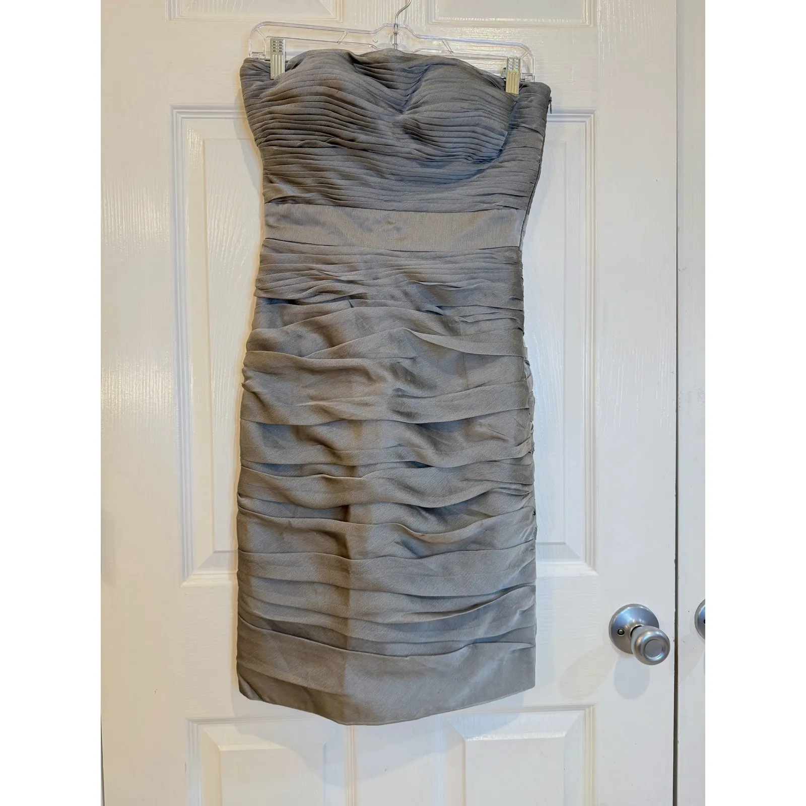 Monique Lhuillier Bridesmaids Dress Size 4 Gray Strapless Ruched Cocktail - Image 2