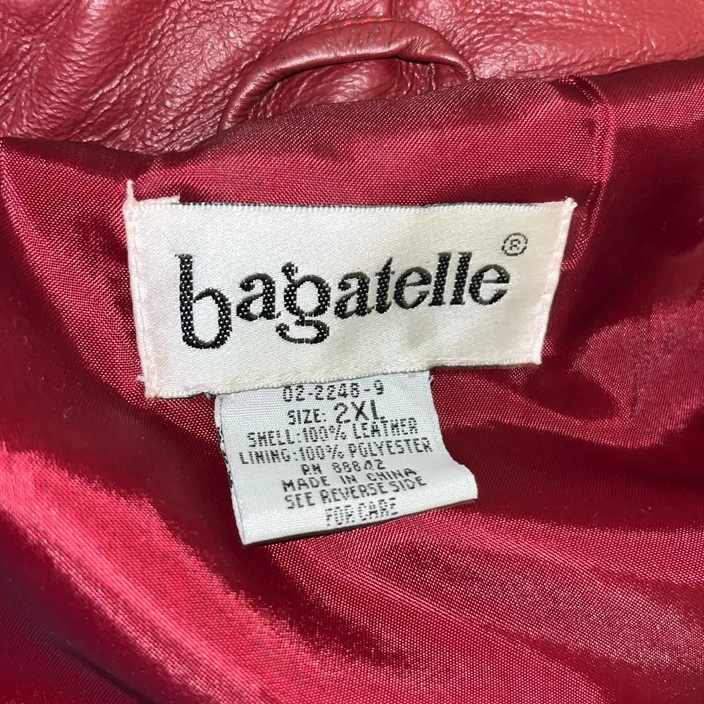 Vintage red leather jacket 80s 90s plus size leather coat button dressy - Image 3