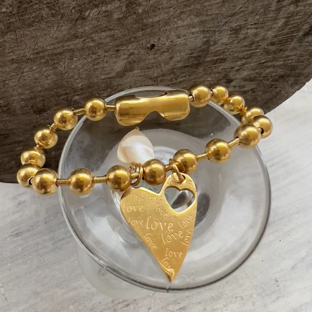 24k Gold Plated mother of pearl Bracelet Heart stainless steel womens jewelry - Image 7
