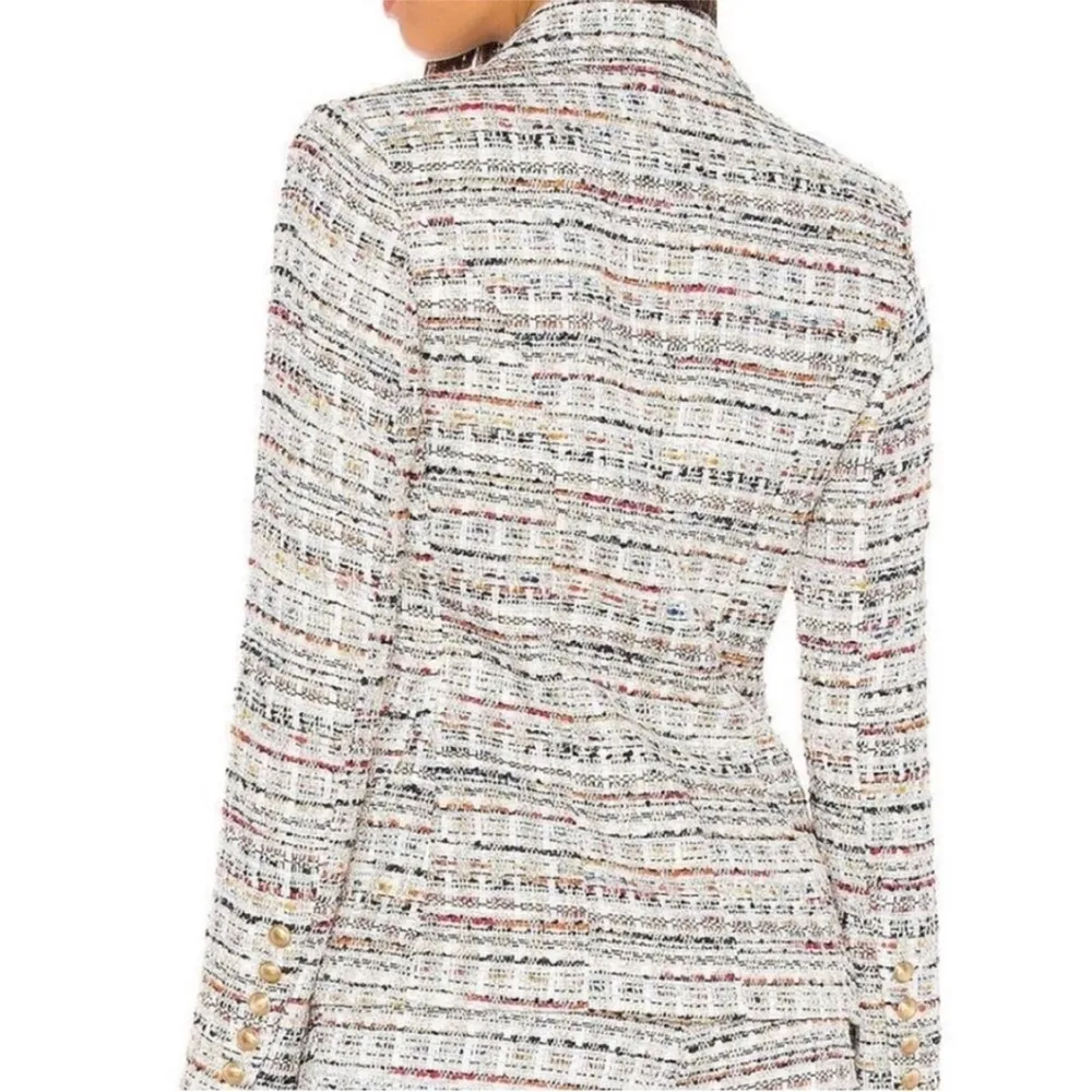 L’AGENCE Kenzie Tweed Multicolor Cream Blazer Gold Hardware Size 12 - Image 4